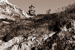 Gay Head Lighthouse Rises Over Cliffs - Sepia Tone